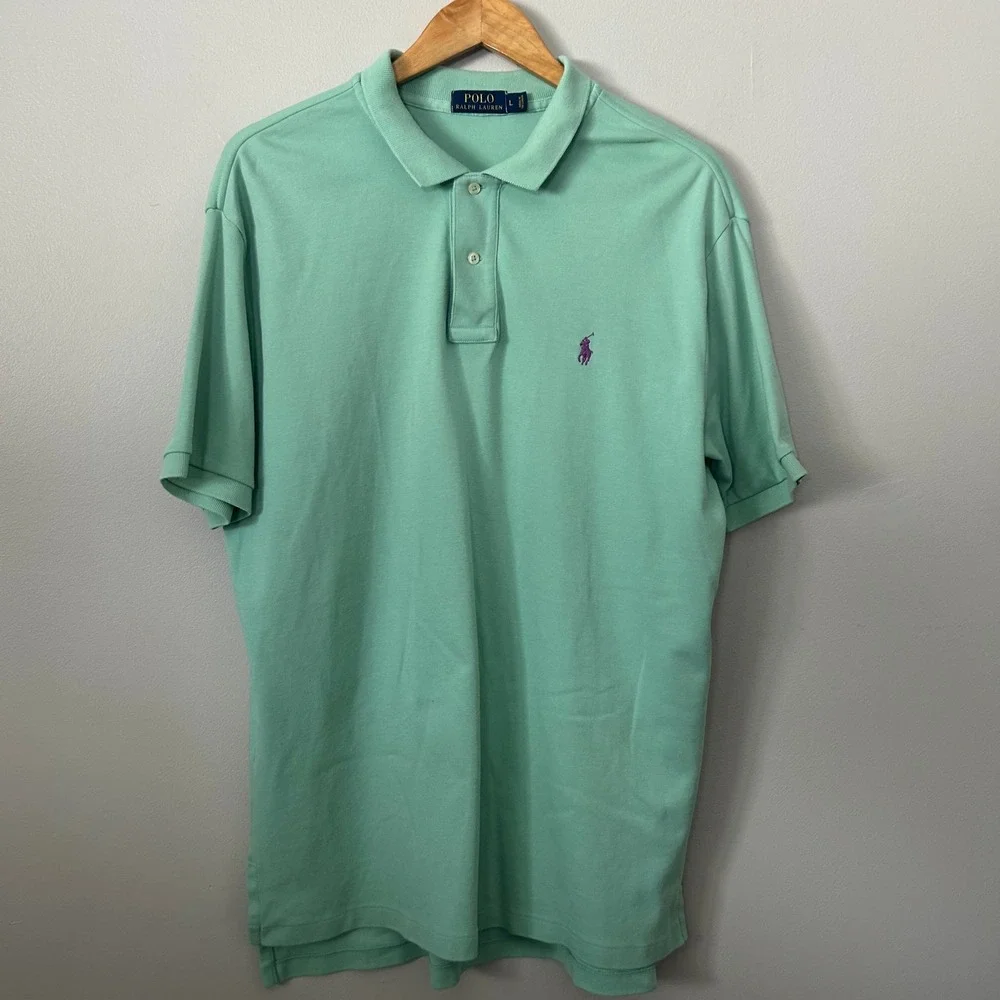 Polo Ralph Lauren Polo Shirt Men Large Seafoam Green Short Sleeve Cotton Classic